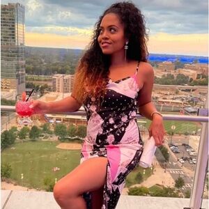 Satin multiprint dress